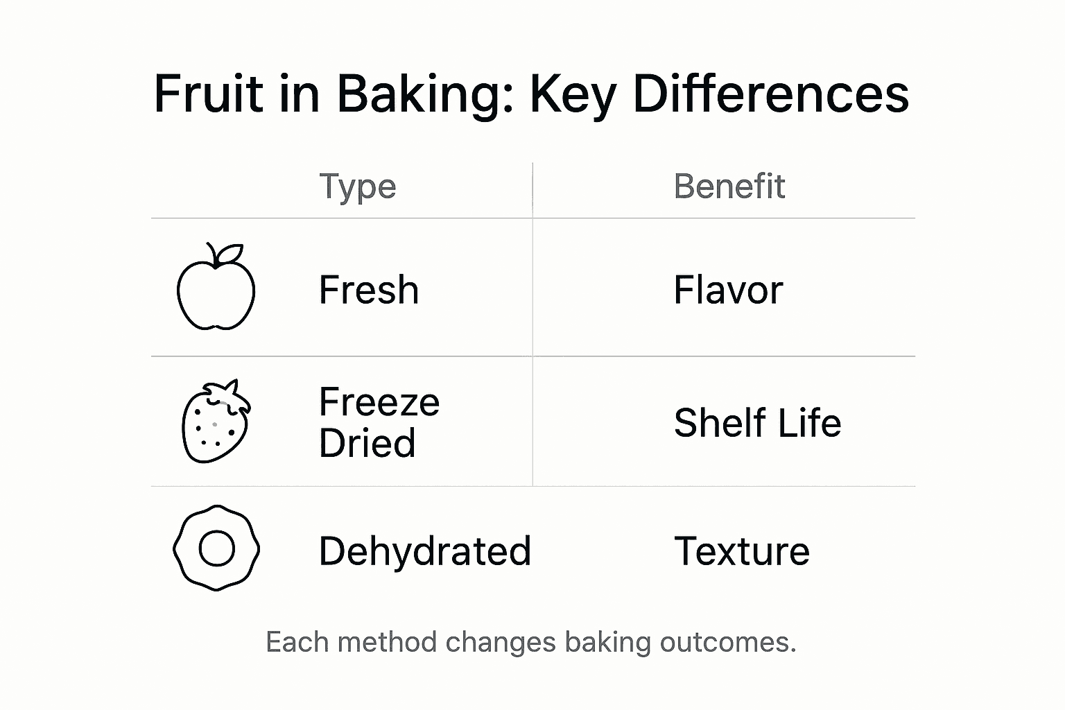 Infographic comparing fruit types in baking