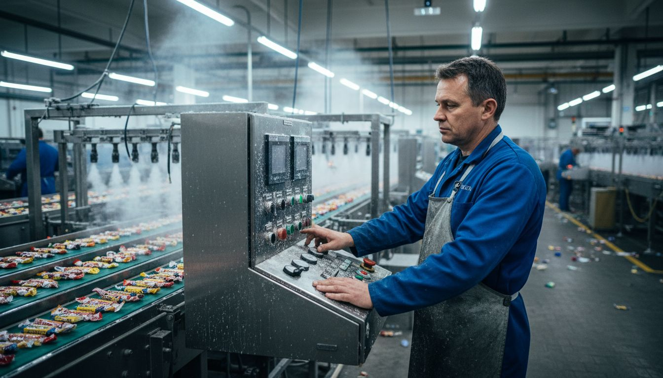 Technician overseeing candy freezing process
