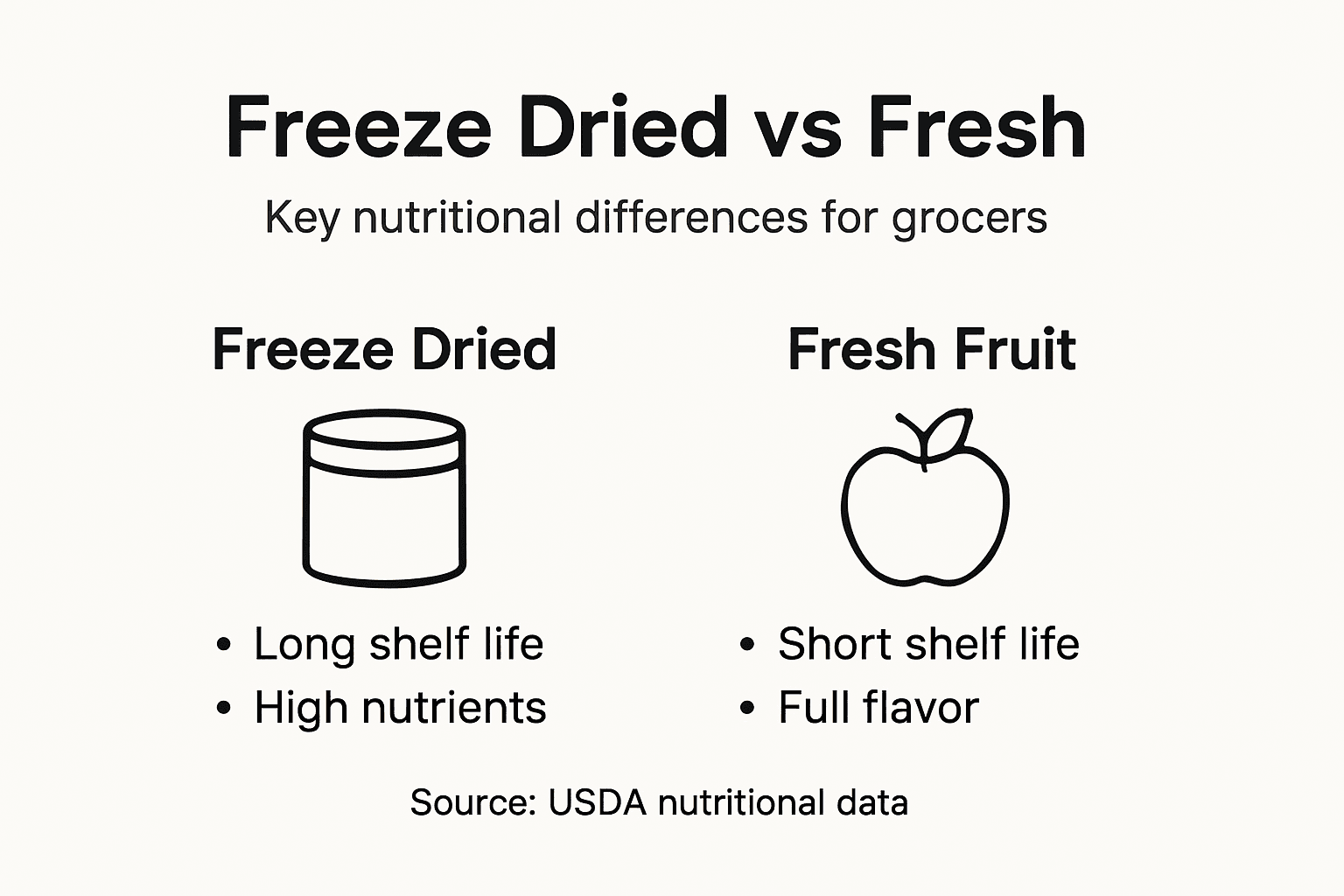 Infographic comparing freeze dried and fresh fruit