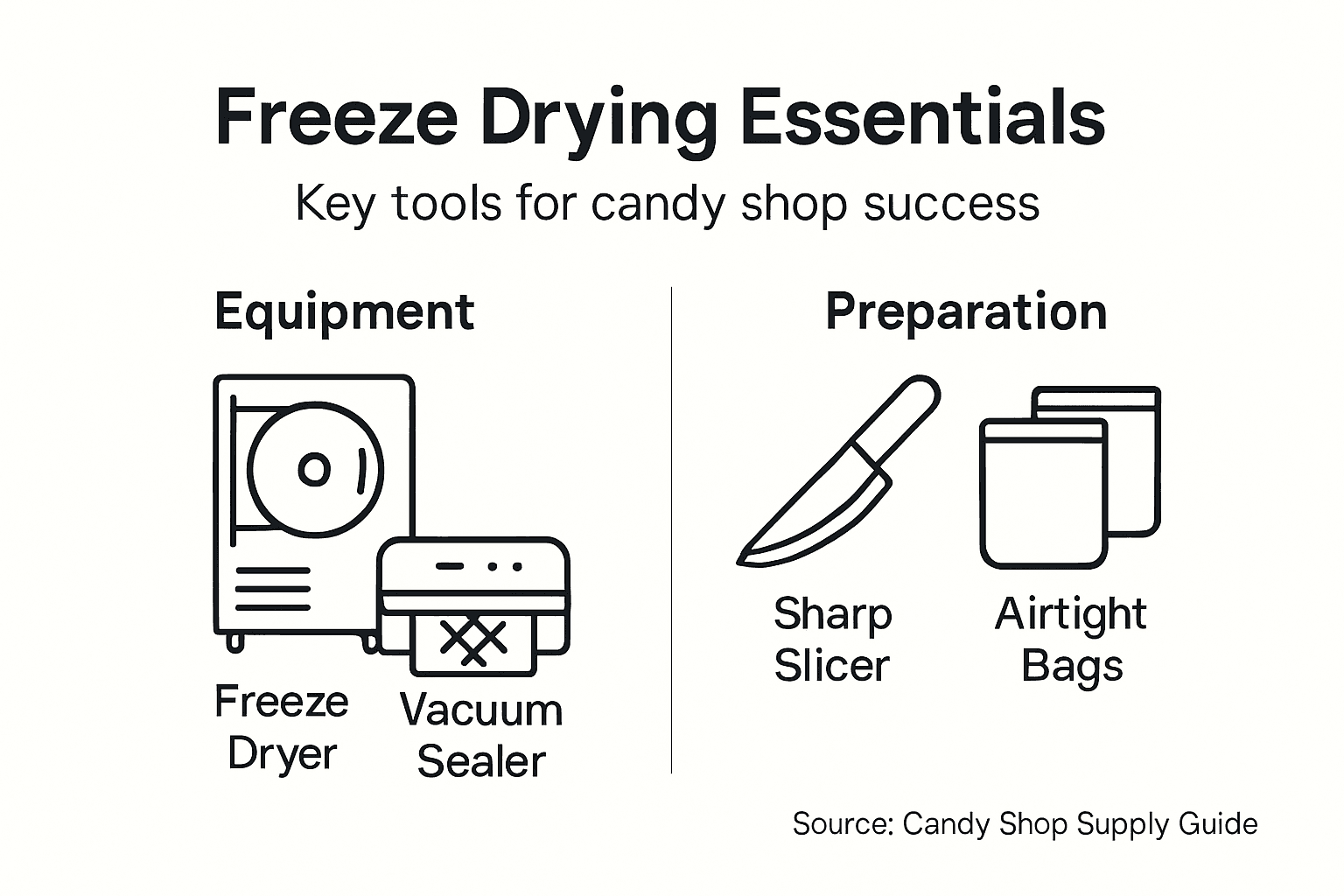 Infographic showing freeze drying tools and prep items