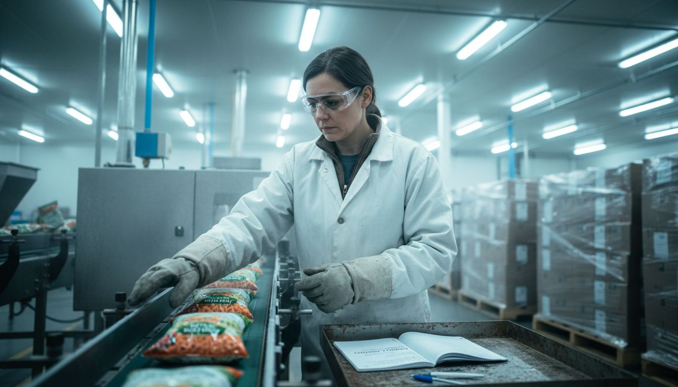 Technician inspecting frozen food packages