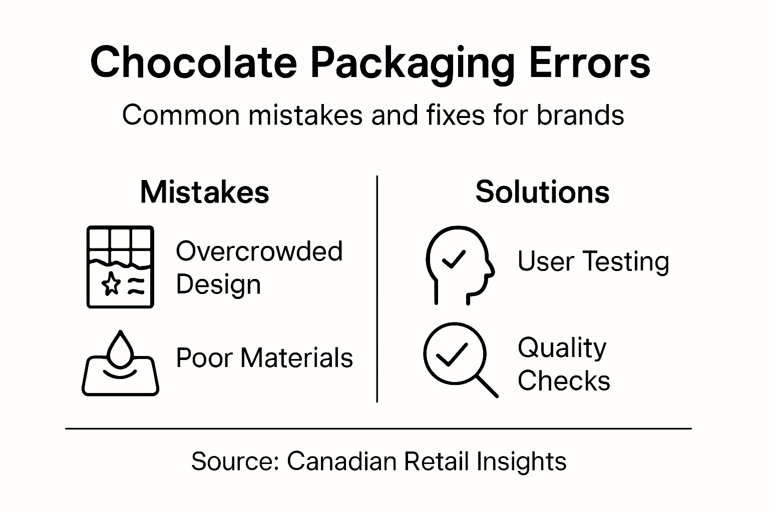 Infographic on chocolate packaging mistakes and solutions