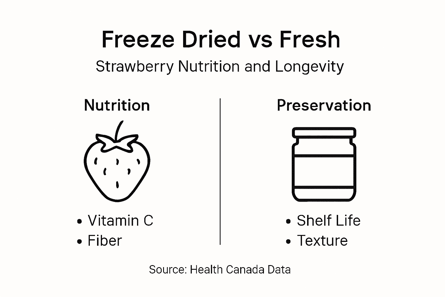 Infographic comparing strawberry nutrition and storage