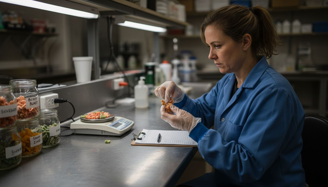 Technician tests candy texture differences
