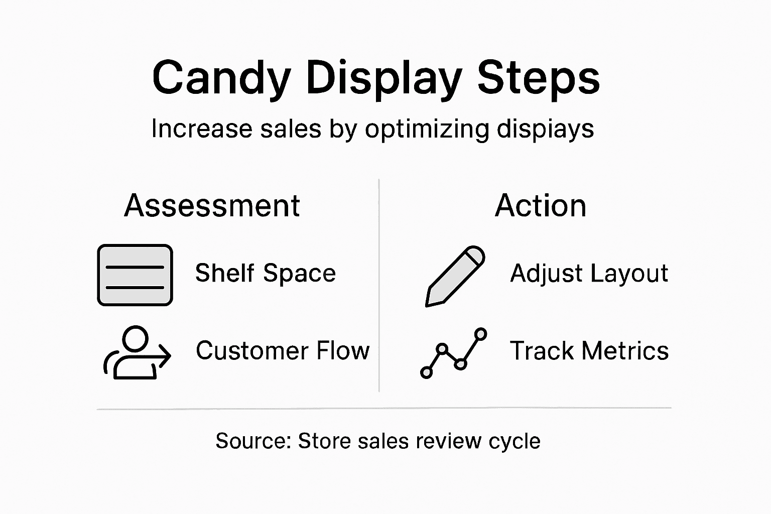 Infographic outlining candy display optimization steps