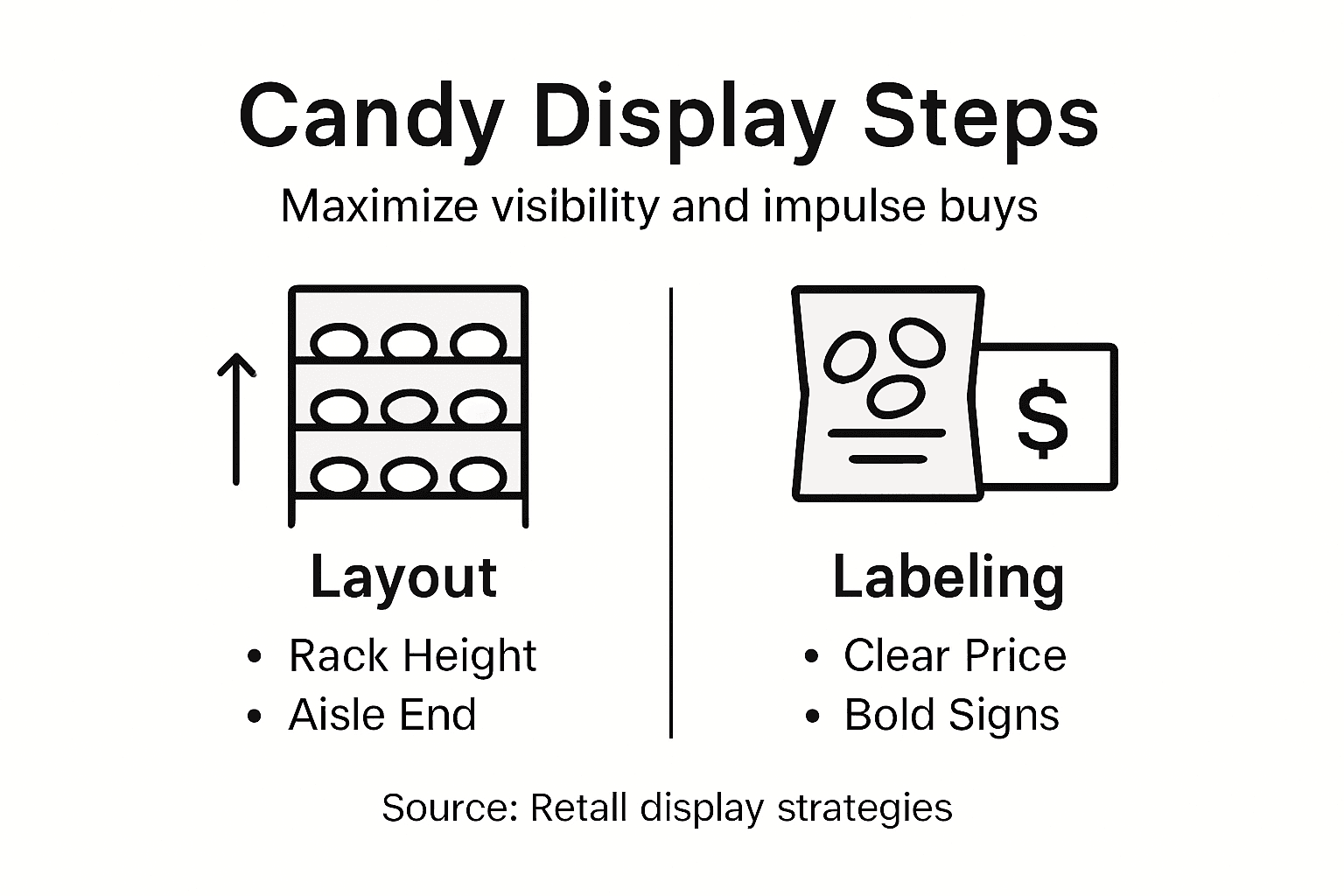 Infographic summarizing key candy display tips