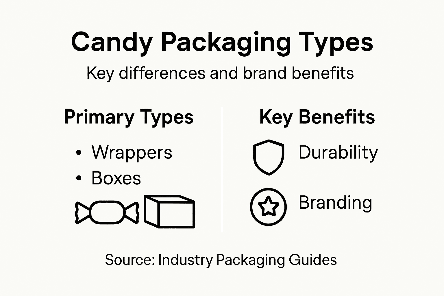 Infographic showing main candy packaging types and benefits