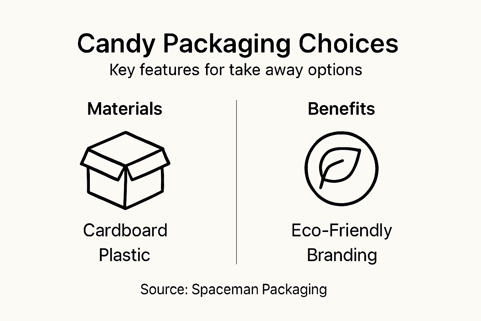Infographic comparing candy packaging materials and benefits