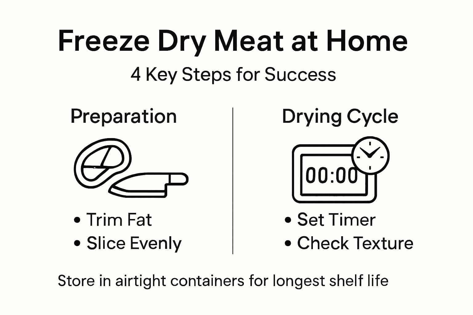 Infographic illustrating home freeze drying steps