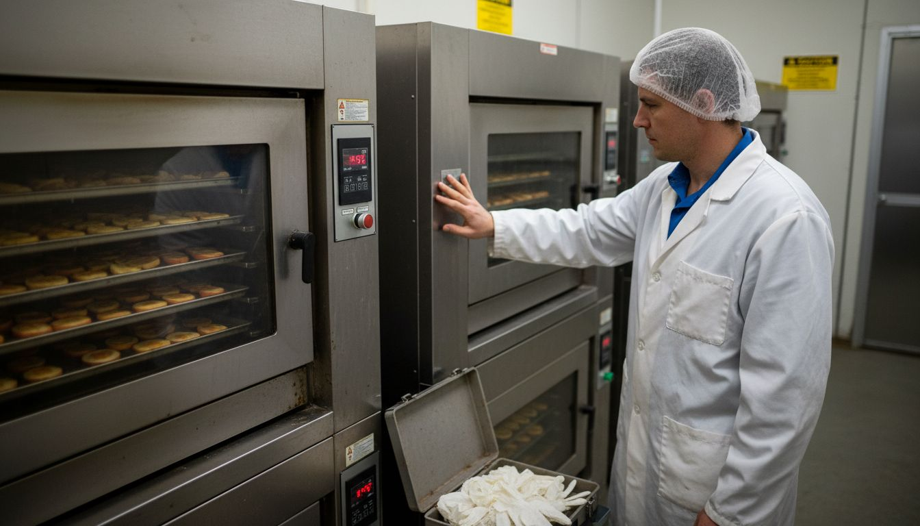 Technician monitoring fruit drying process
