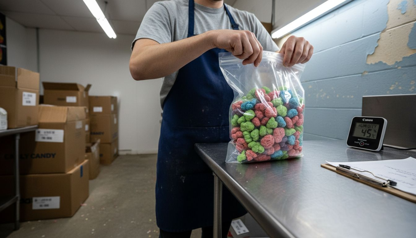 Sealing bulk freeze-dried candy in storage