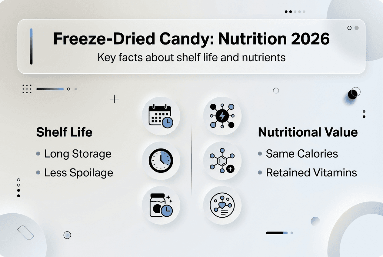Freeze-dried candy nutrition infographic highlights