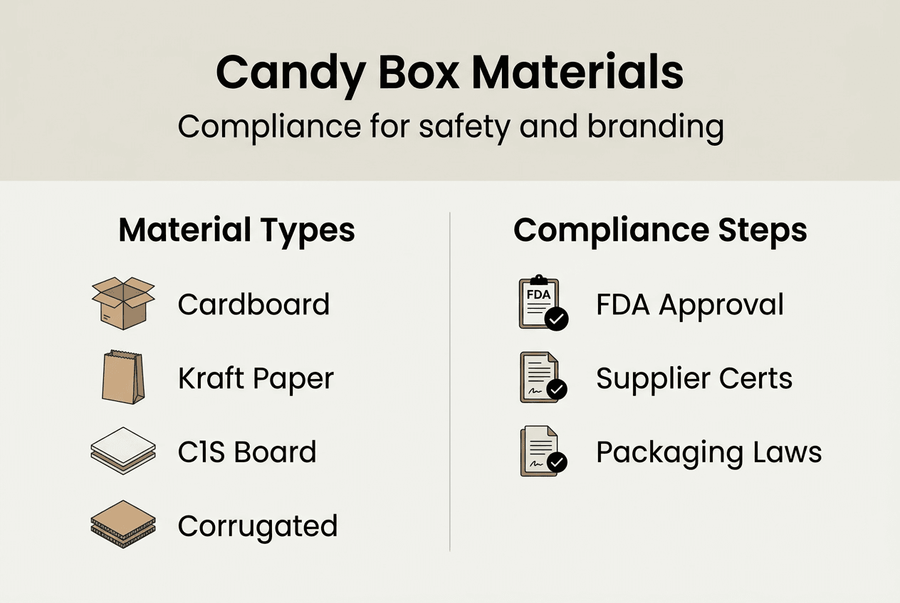 Infographic on candy box compliance and materials
