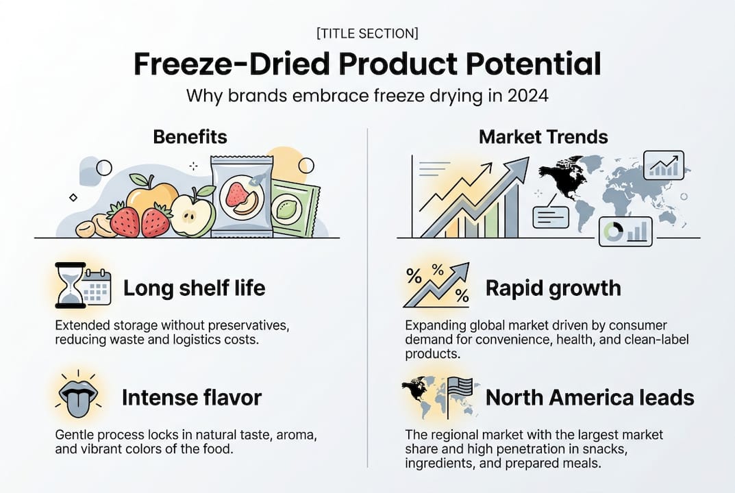 Infographic showing freeze dried product benefits and trends