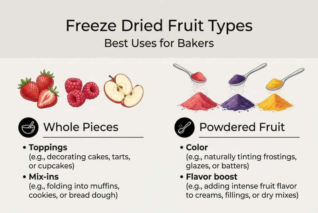 Infographic on freeze dried fruit types and uses
