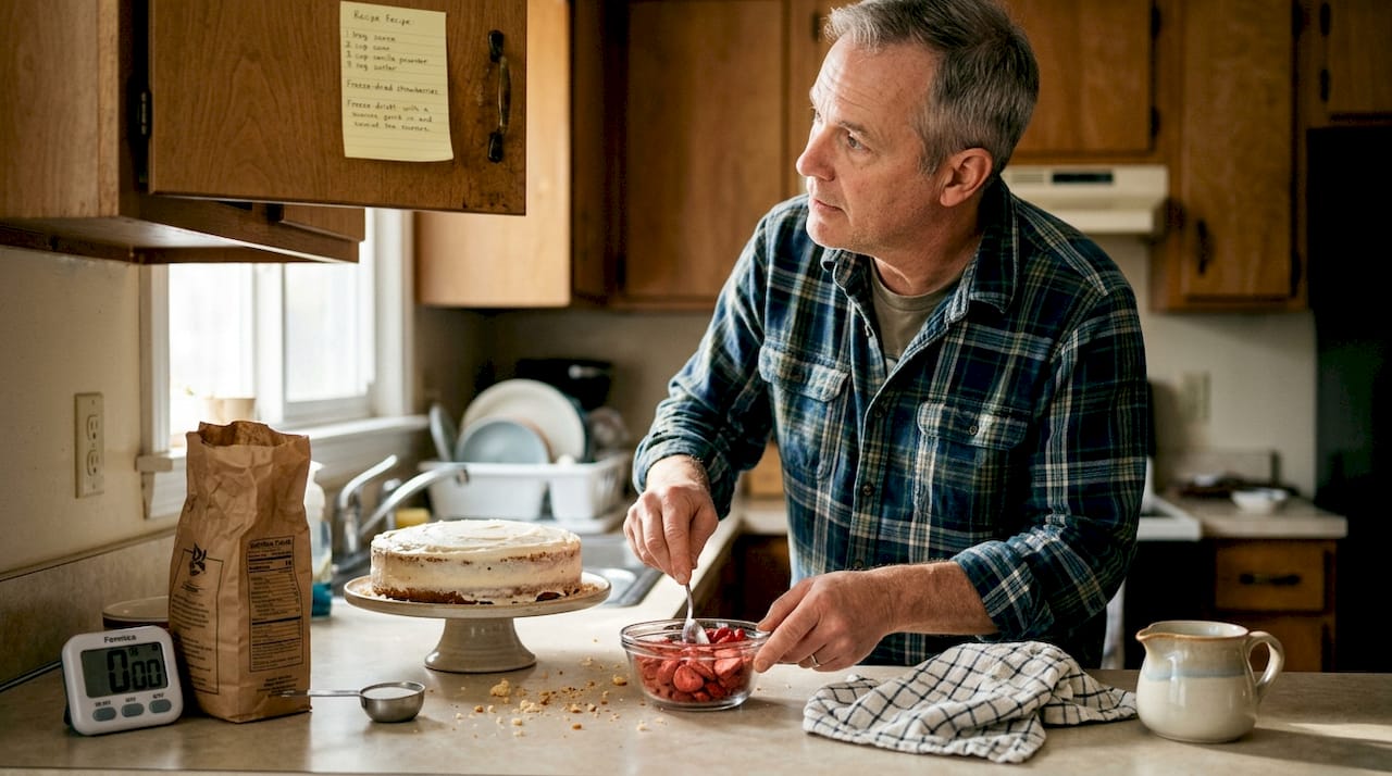 Home baker rehydrating fruit for cake