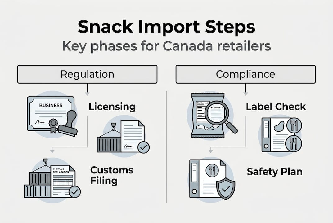 Infographic showing snack import steps for retailers