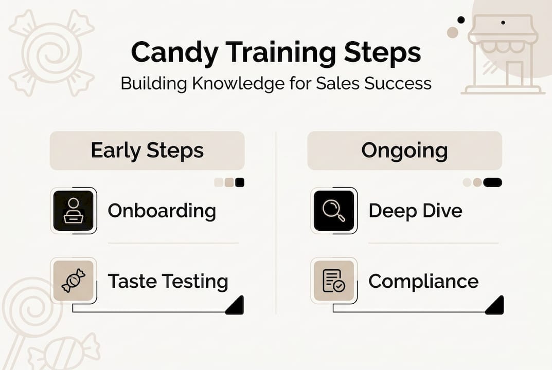 Infographic outlining retail team candy training steps