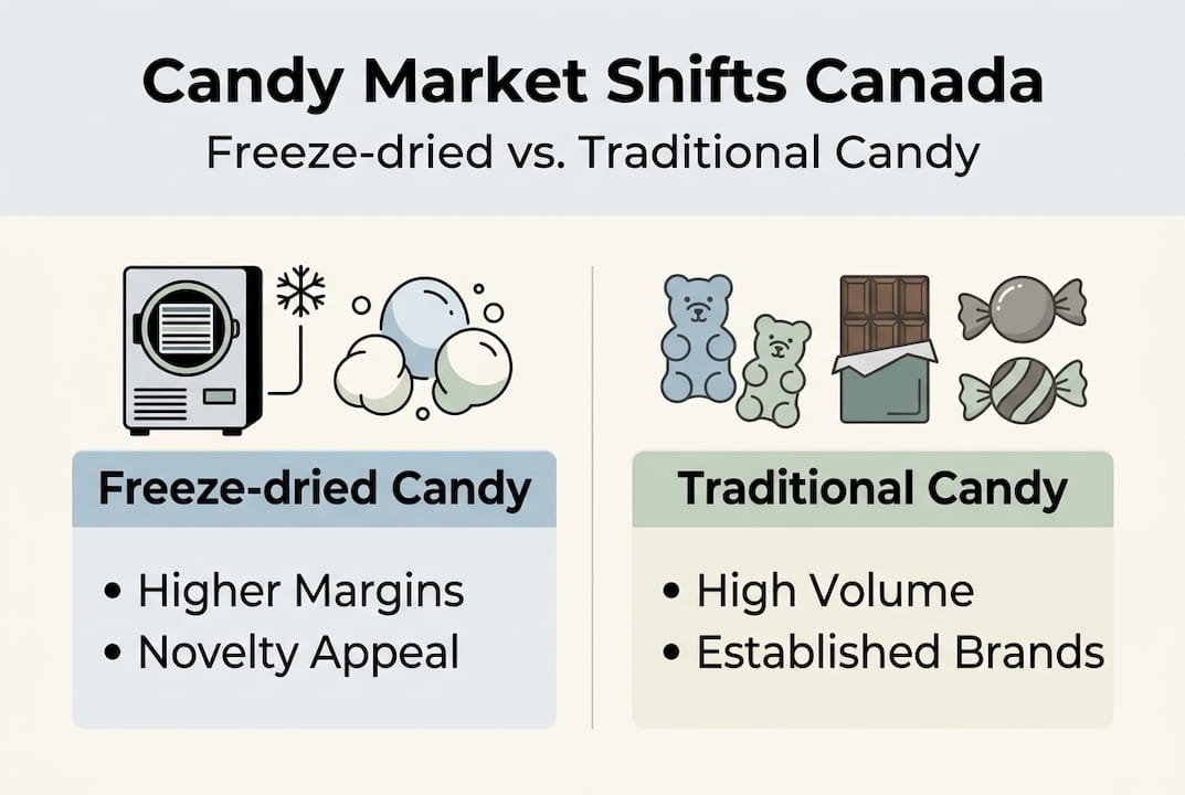 Infographic comparing freeze-dried and traditional candy