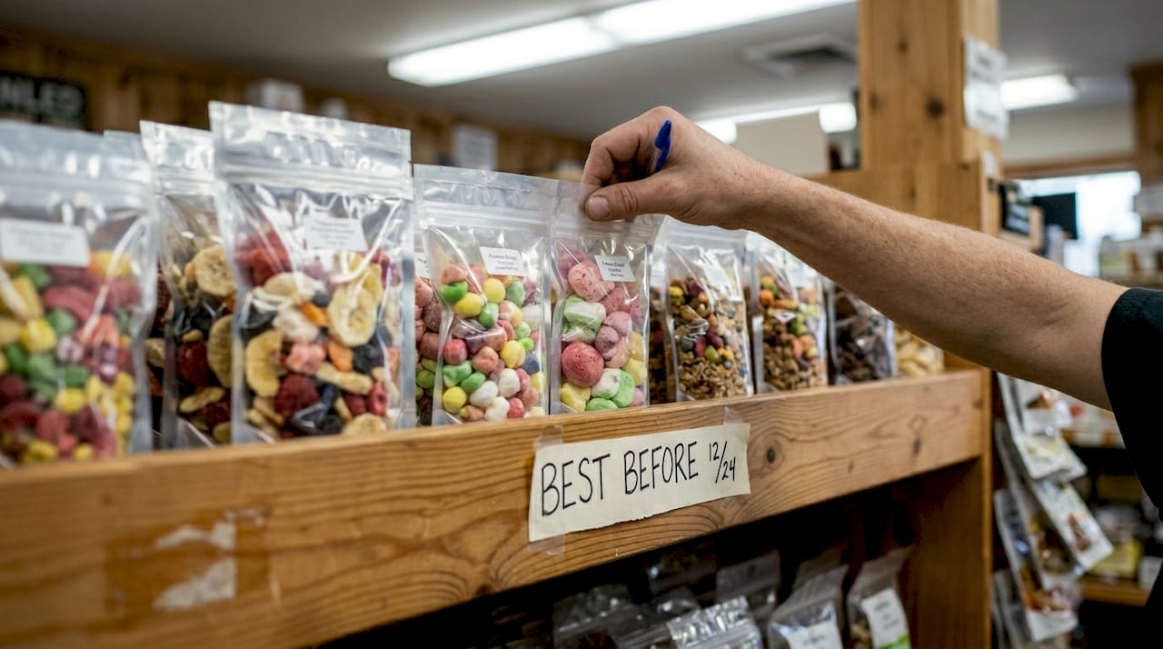 Retailer stocking freeze dried sweets shelf