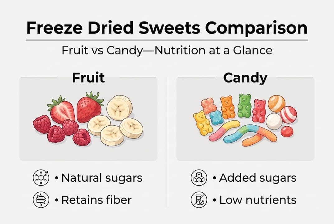 Infographic comparing fruit and candy nutrition