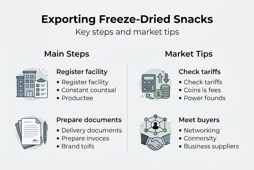Infographic summarizing export process and market tips