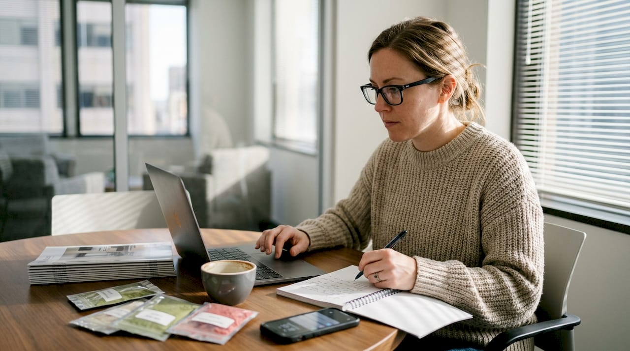 Retail manager reviewing ingredient samples