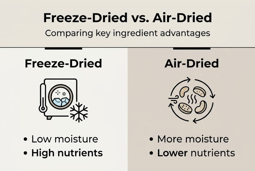Infographic comparing freeze-dried and air-dried ingredients