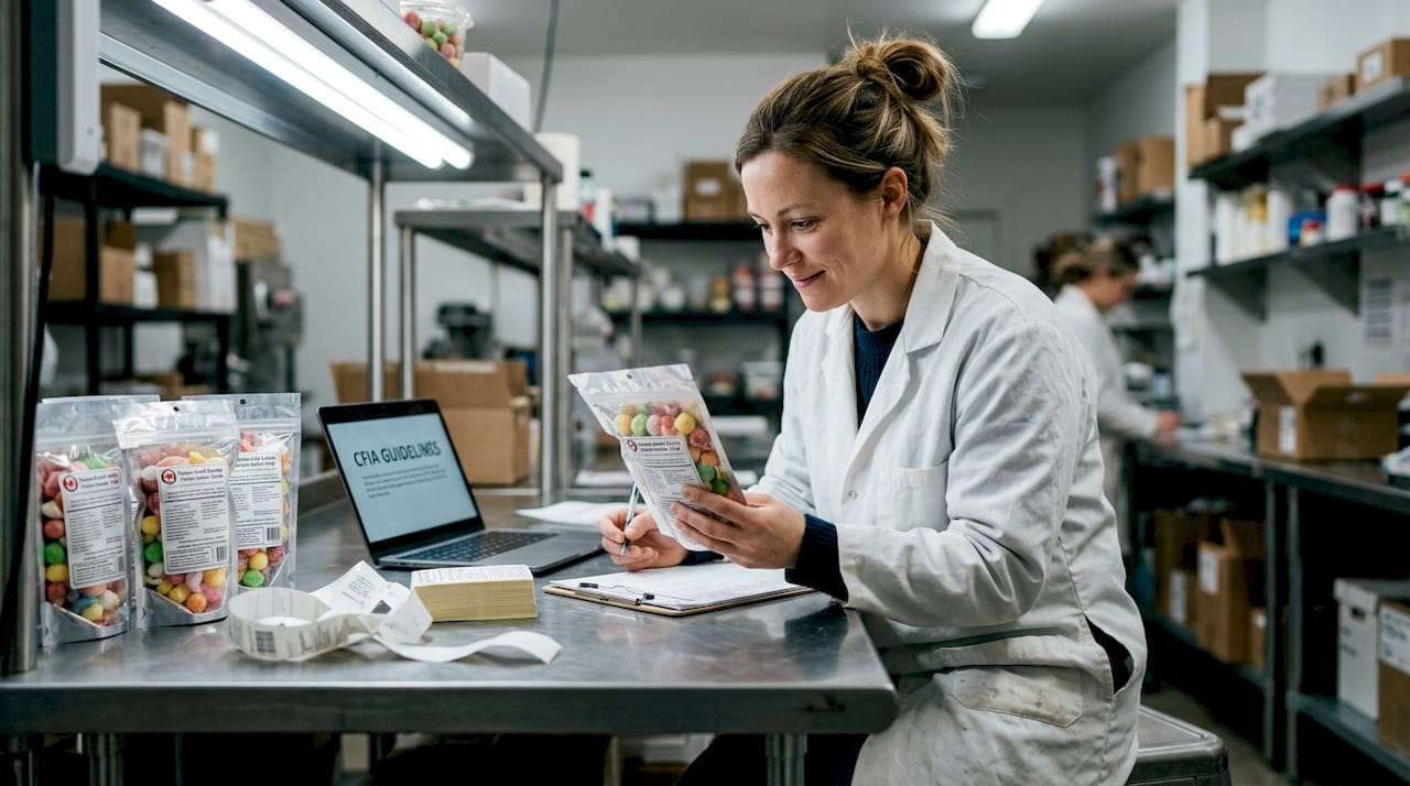 Officer reviews freeze-dried candy labeling