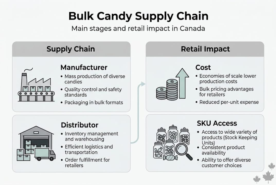 Infographic illustrating bulk candy supply chain