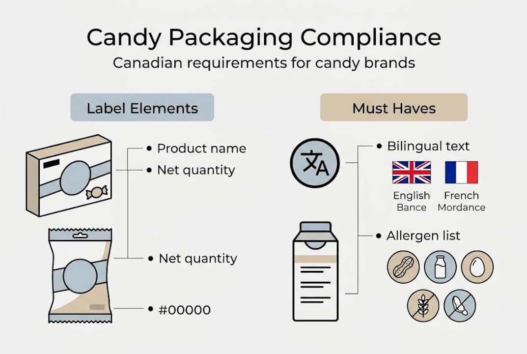 Infographic summarizing candy compliance requirements