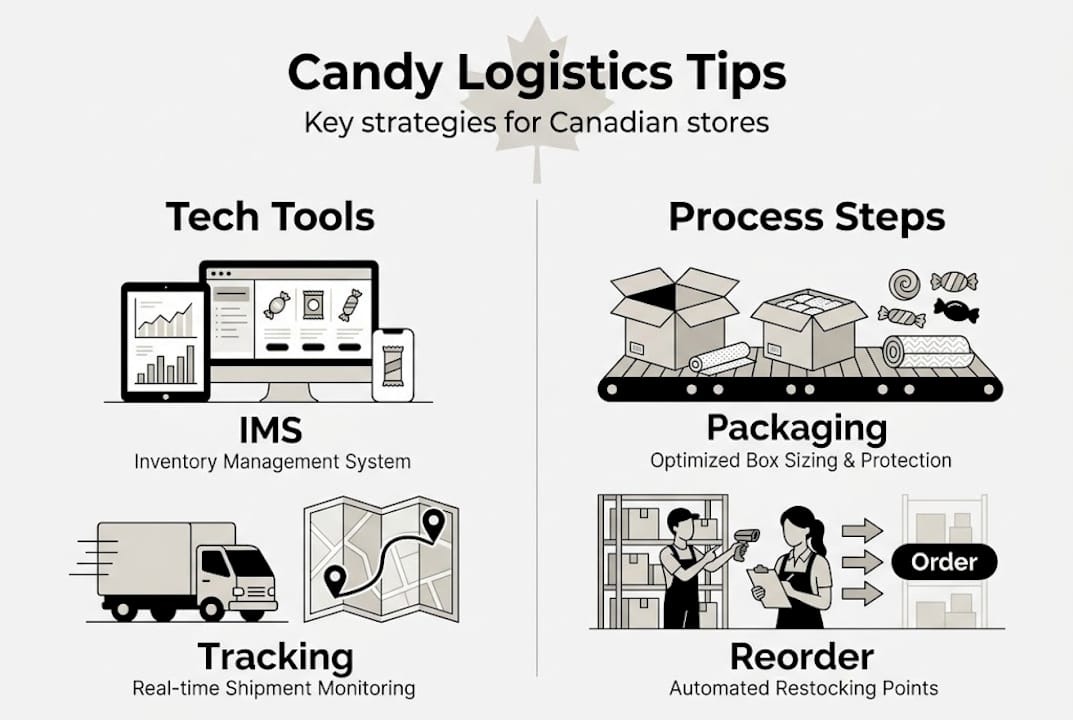 Infographic showing candy logistics strategies