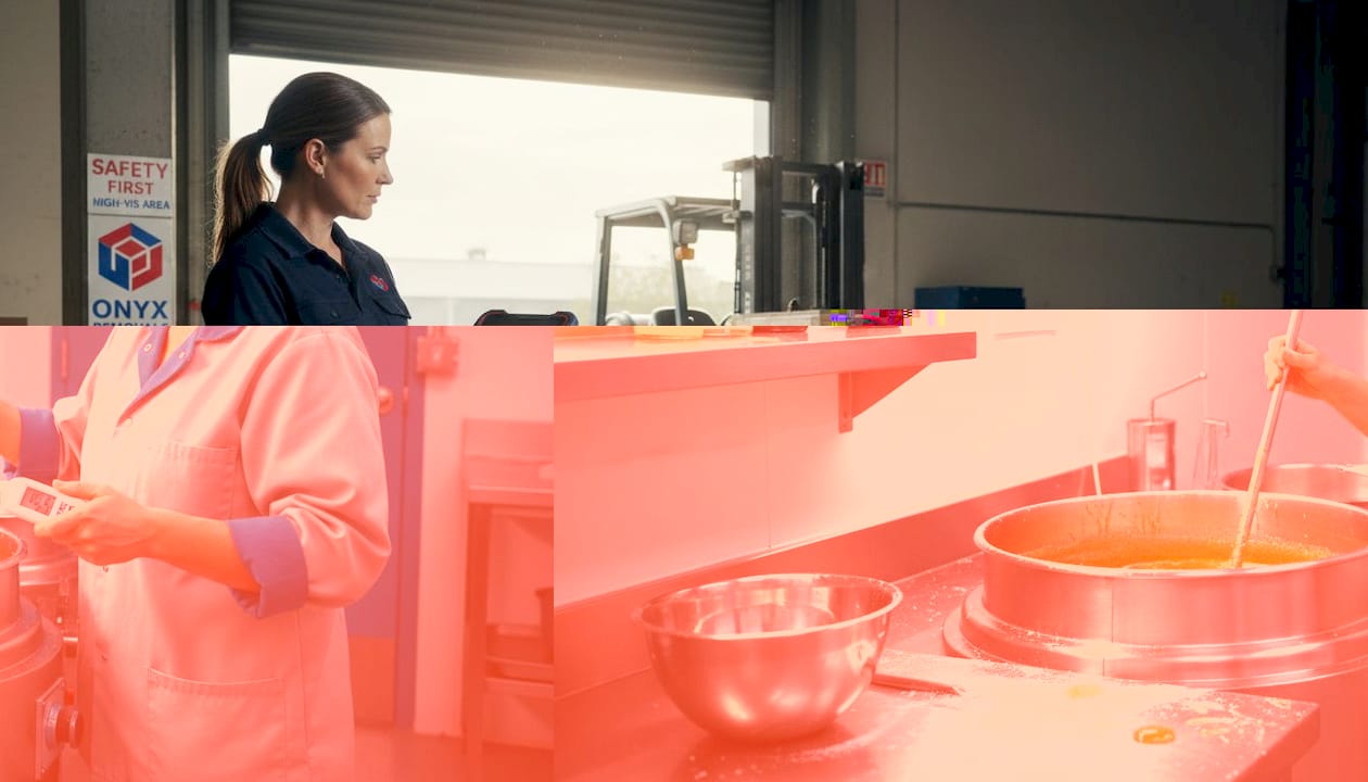 Technician monitoring candy cooking process