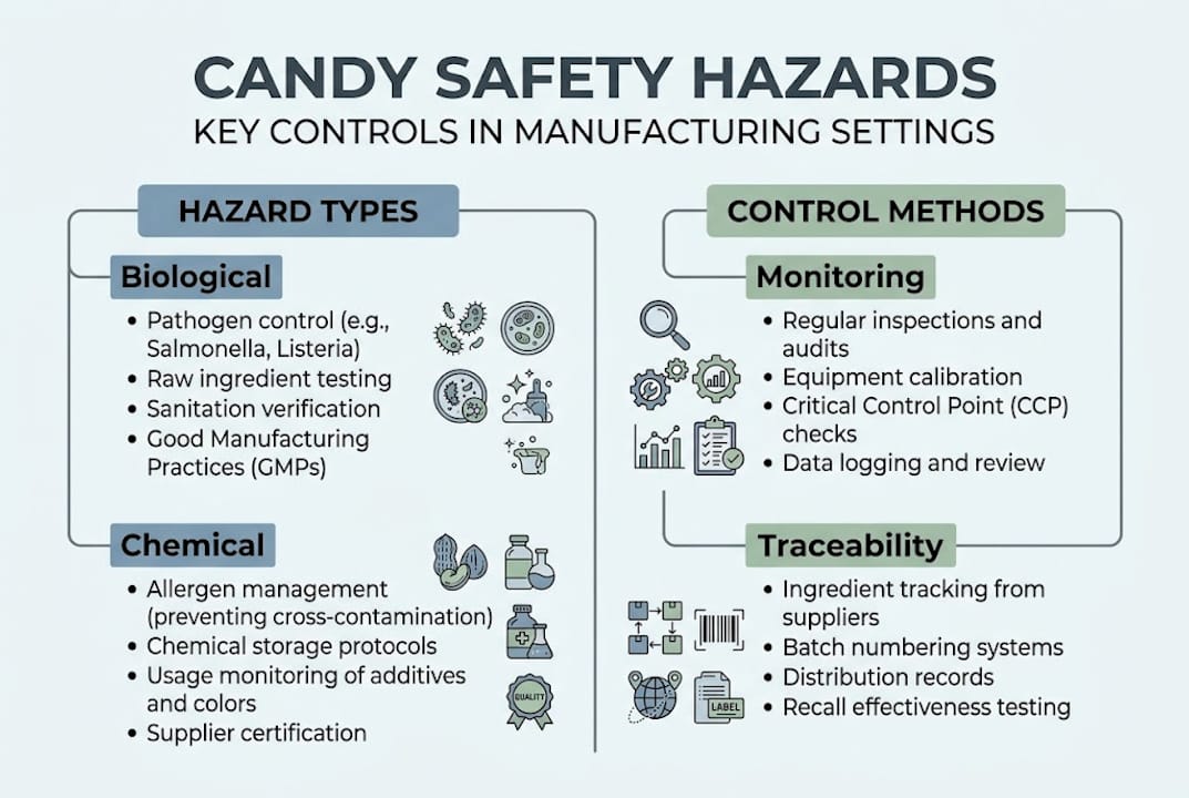 Infographic on candy hazard controls and types