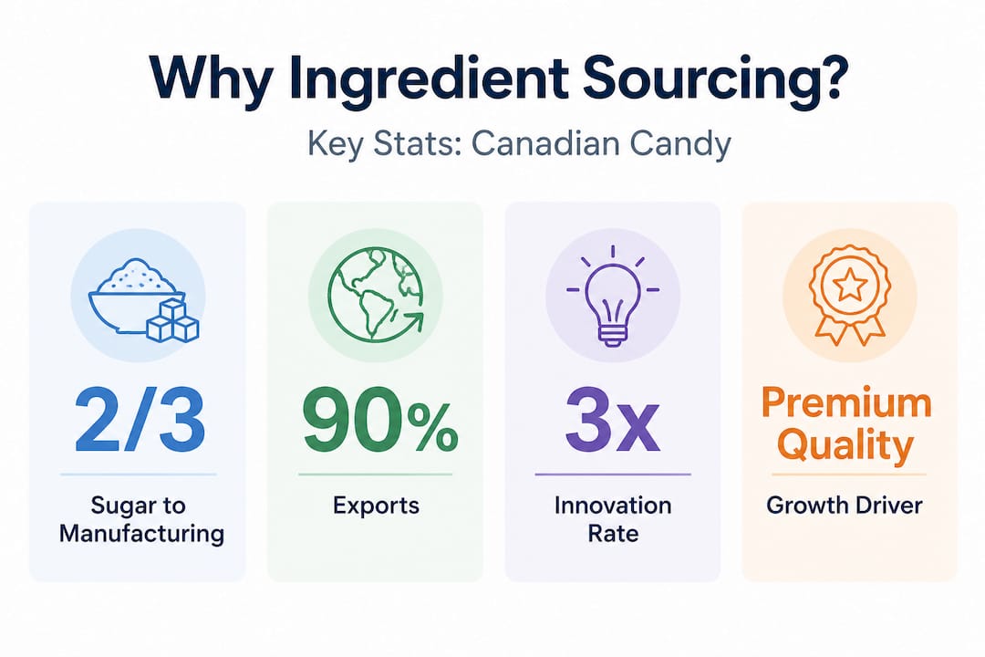 Infographic with sourcing stats for Canadian candy