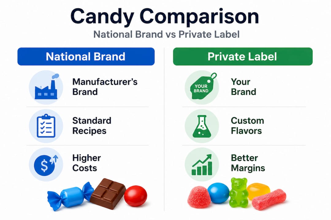 Infographic comparing private label and national brand candy