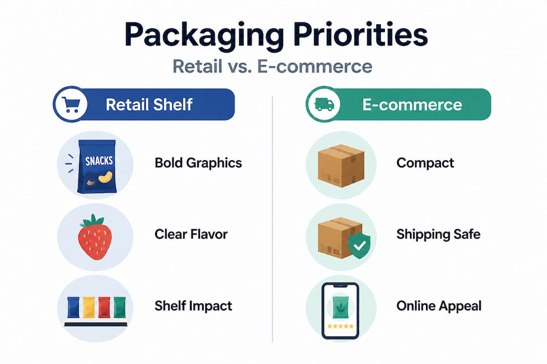 Infographic contrasting retail and e-commerce packaging