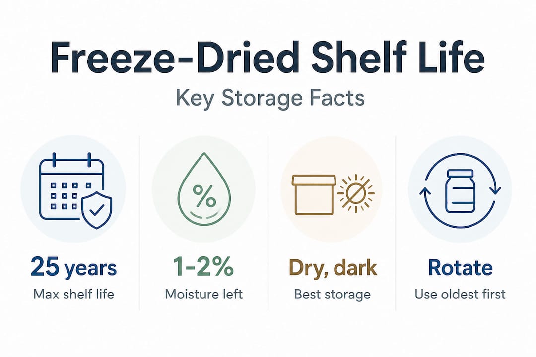 Infographic showing freeze dried food shelf life stats