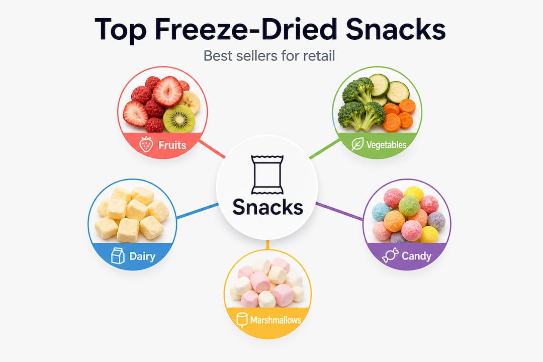 Infographic grouping top freeze-dried snack types