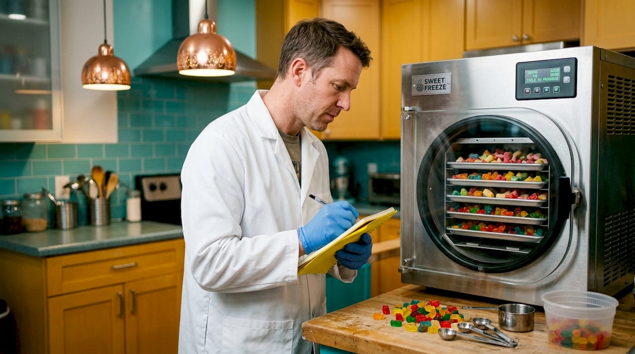Technician monitoring freeze dryer process