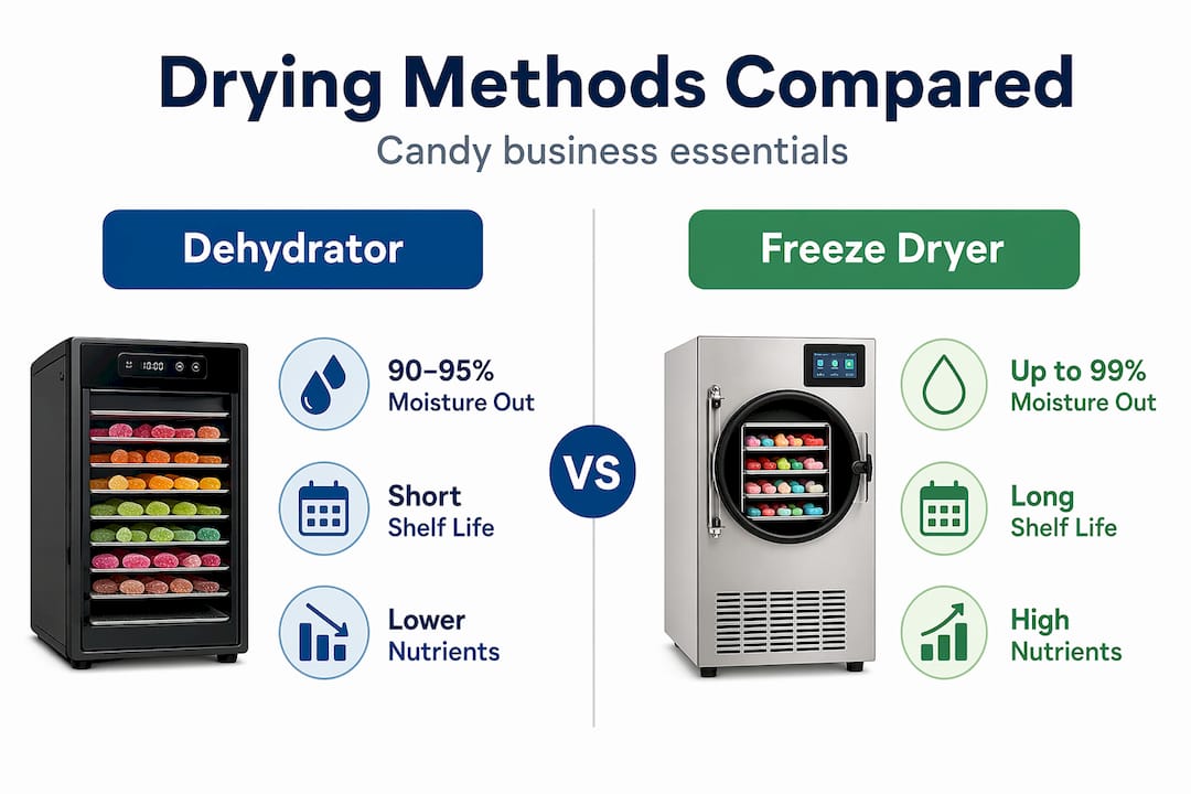 Infographic comparing drying methods for candy