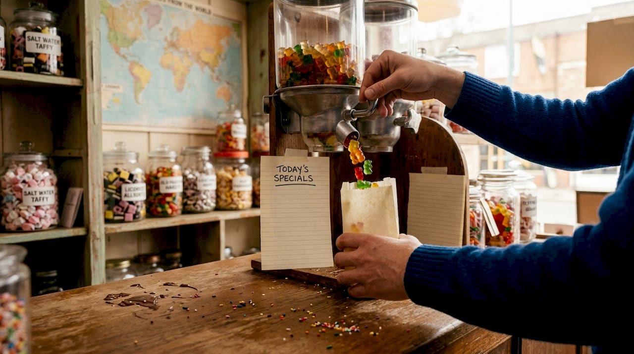 Customer using bulk candy canisters