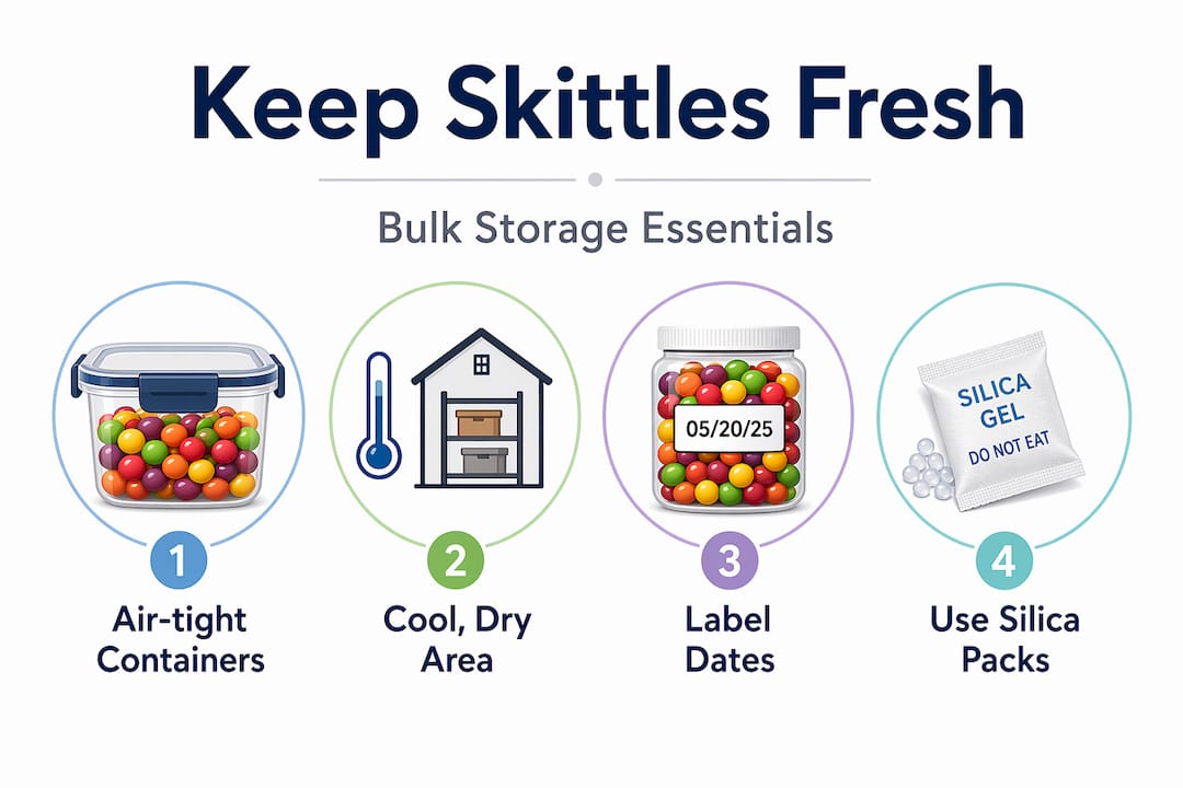 Infographic on Skittles bulk storage steps