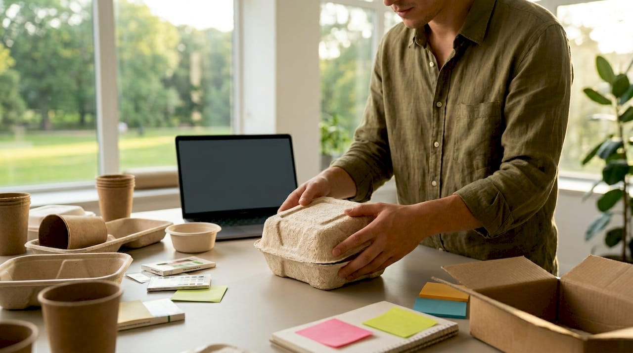 Designer handles mycelium and fiber packaging