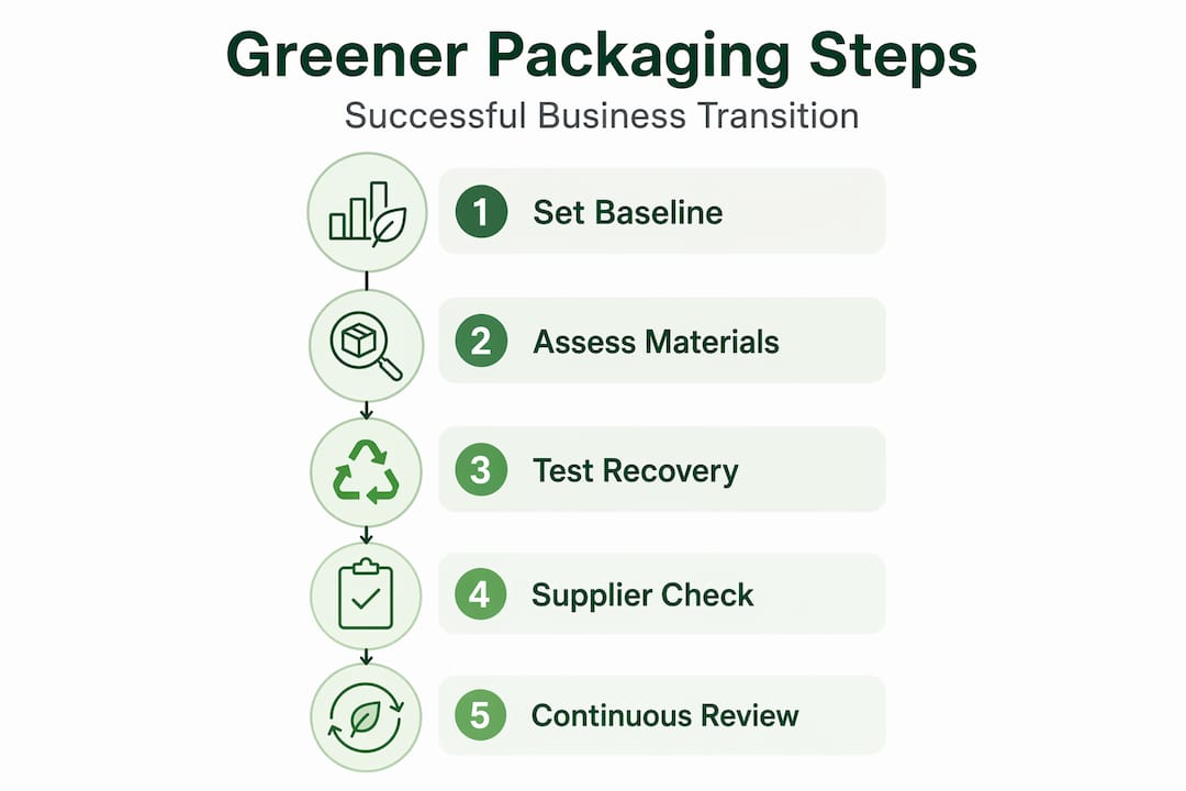 Infographic with transition steps for greener packaging