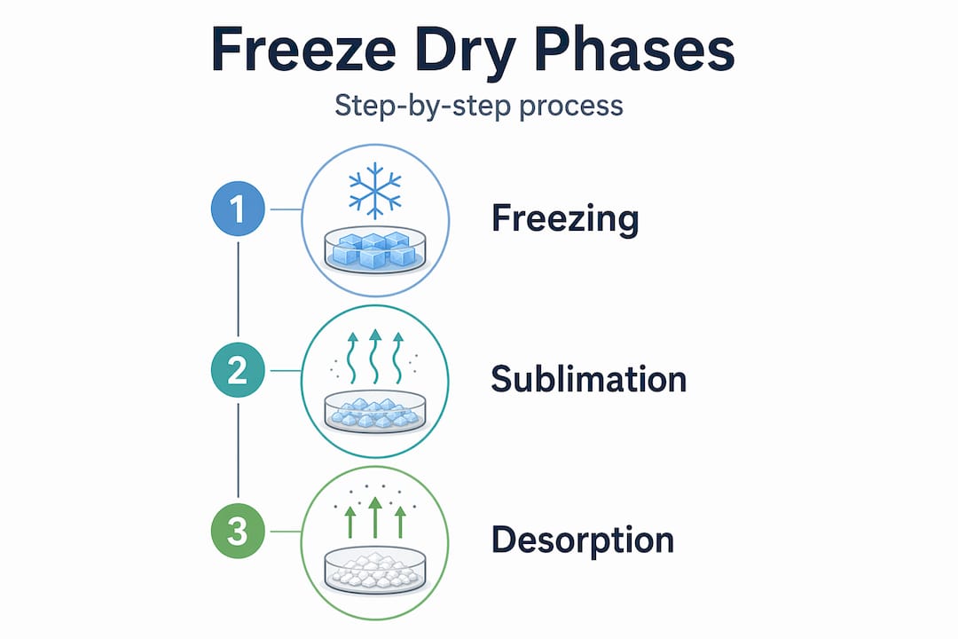 Infographic showing freeze drying process steps