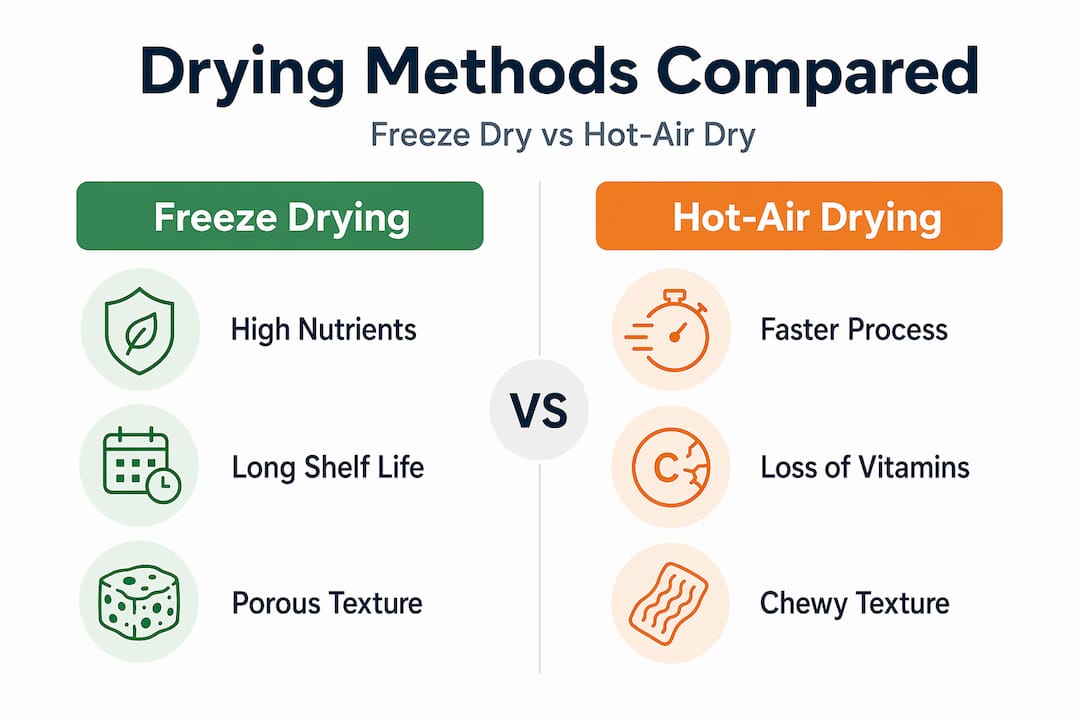 Infographic comparing freeze drying and hot-air drying