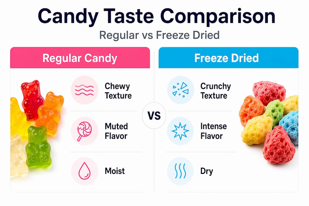 Infographic comparing regular and freeze dried candy