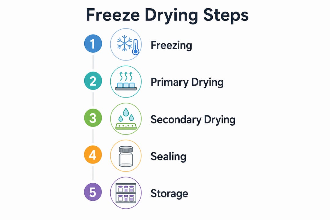 Infographic showing freeze drying process steps