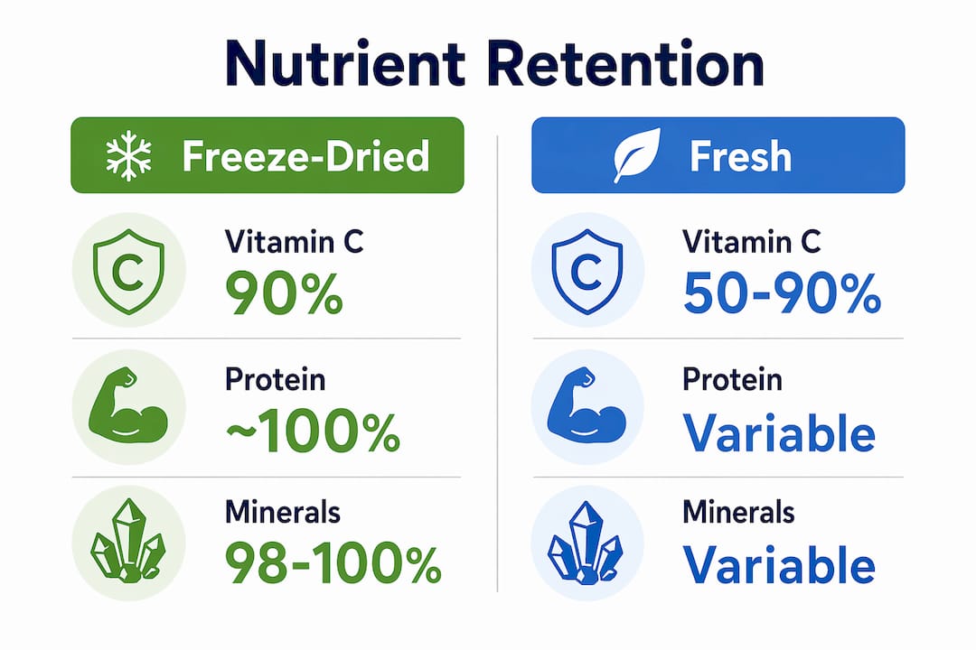 Infographic comparing freeze dried and fresh nutrient retention